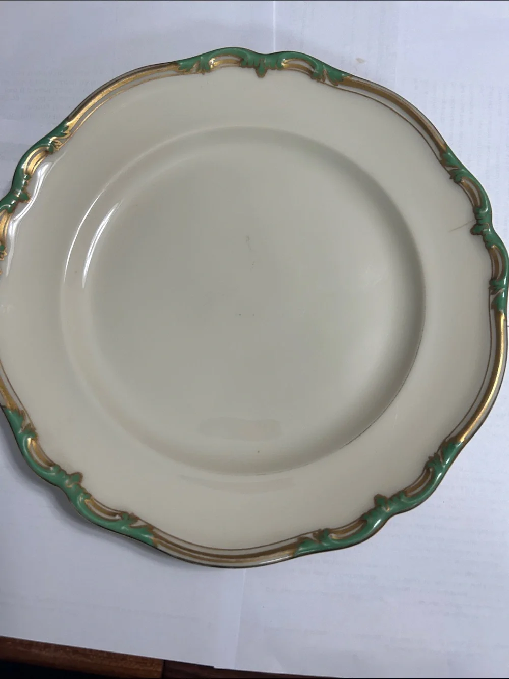 2 Black Knight Cream green and gold Dinner plates. Made in Germany. Signed.